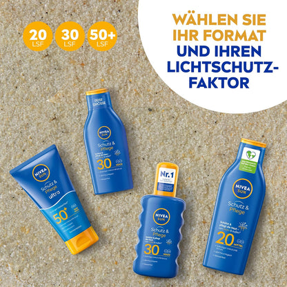 NIVEA SUN Schutz & Pflege Sonnenspray LSF 30 (200 ml), Sonnencreme Spray für 48h Feuchtigkeit, sofortiger Sonnenschutz mit hochwirksamem UVA/UVB-Filtersystem