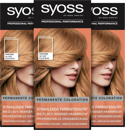 SYOSS inspiriert von PANTONE 16-1337 Coral Gold Permanente Coloration Stufe 3, 3er Pack (3x 115 ml)