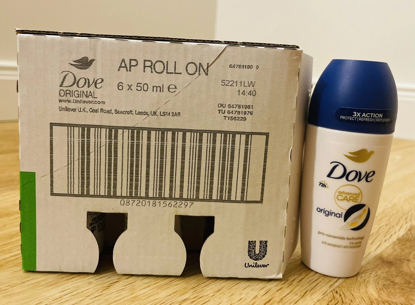 6× Dove Advanced Care Original Roll-On Deo