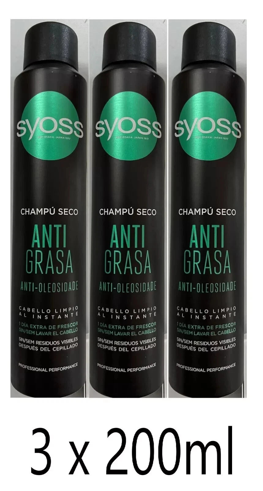 3 x 200ml Syoss Trockenshampoo -Anti Grease(Anti Fett) - Erfrischt die Haare
