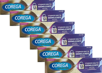 Corega Ultra Haftcreme Starker Halt + Krümelschutz Neutral (6x40g)