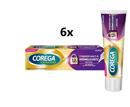 Corega Ultra Haftcreme Starker Halt + Krümelschutz Neutral (6x40g)